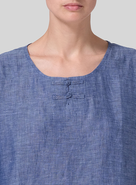 Linen Dropped Shoulder Handmade Knot Button Top