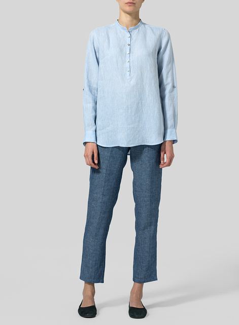 Linen Mandarin Collar Shirt