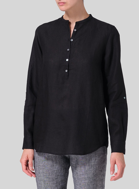 Linen Mandarin Collar Shirt