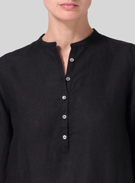 Linen Mandarin Collar Shirt