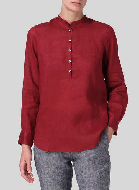Linen Mandarin Collar Shirt