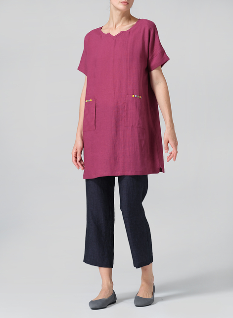 Linen Sweetheart Neckline S/S Tunics
