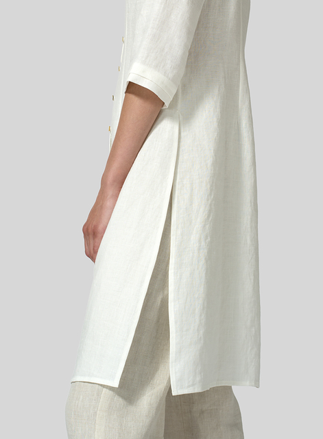 Linen V-neck Stand Collar Long Blouse