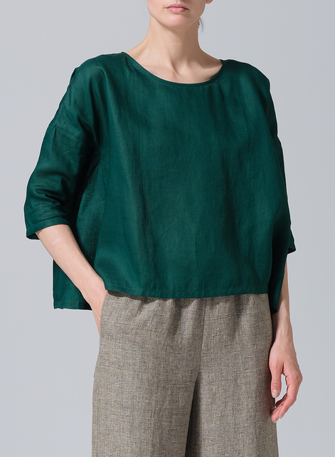 Linen Contrast Dropped Shoulder Top