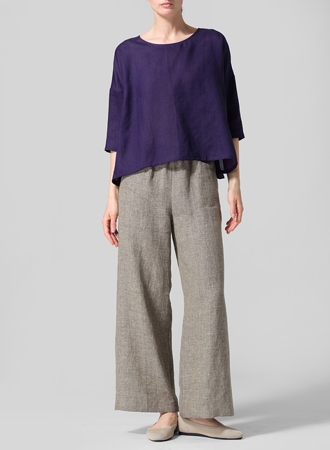 Linen Contrast Dropped Shoulder Top