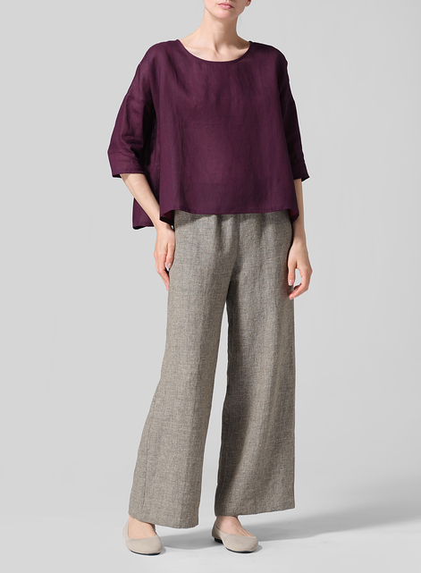 Linen Contrast Dropped Shoulder Top