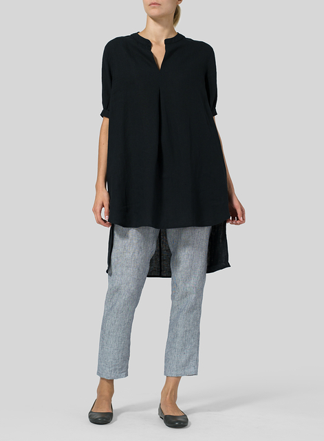 Linen Mandarin Collar A Shape Blouse