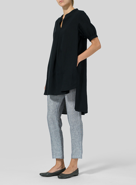 Linen Mandarin Collar A Shape Blouse