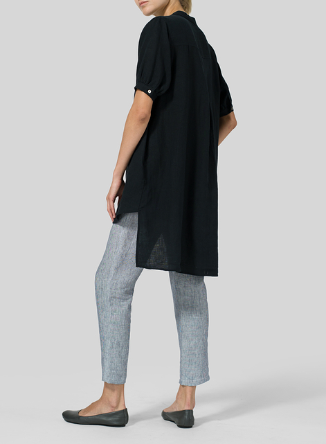 Linen Mandarin Collar A Shape Blouse