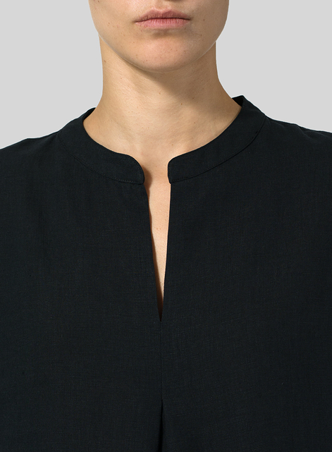 Linen Mandarin Collar A Shape Blouse