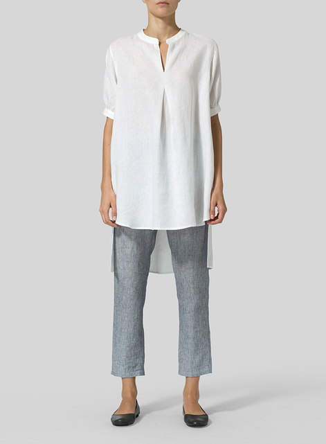 Linen Mandarin Collar A Shape Blouse
