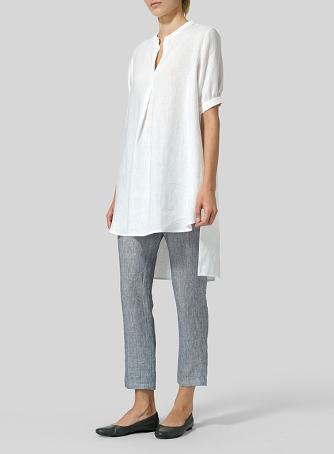 Linen Mandarin Collar A Shape Blouse