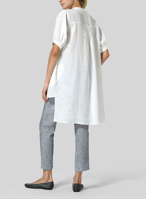 Linen Mandarin Collar A Shape Blouse
