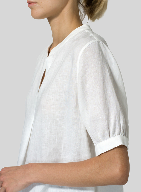 Linen Mandarin Collar A Shape Blouse