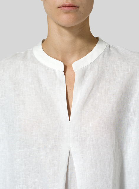 Linen Mandarin Collar A Shape Blouse