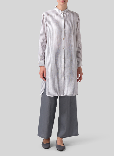 Linen Stand Collar Long Shirt