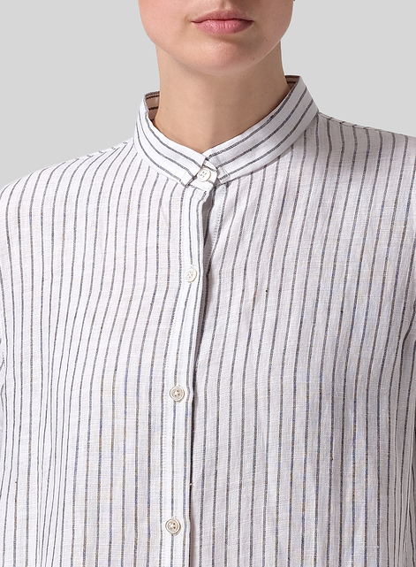 Linen Stand Collar Long Shirt