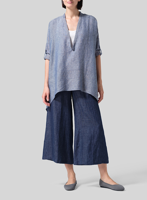 Linen Loose Deep V-neck Overtop