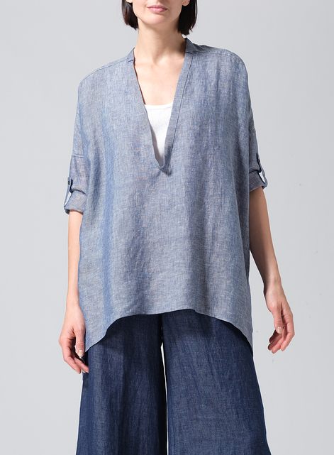 Linen Loose Deep V-neck Overtop