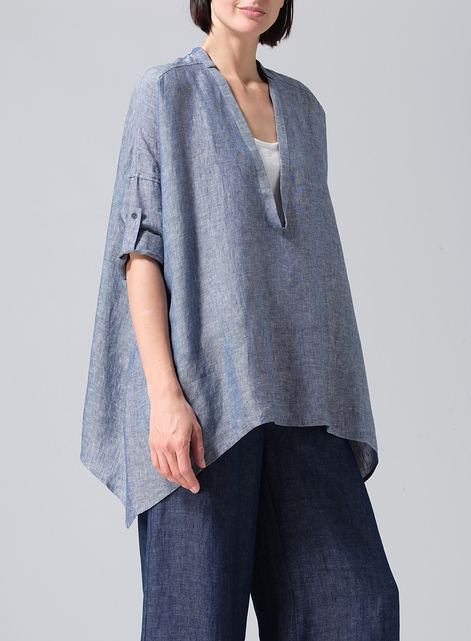 Linen Loose Deep V-neck Overtop