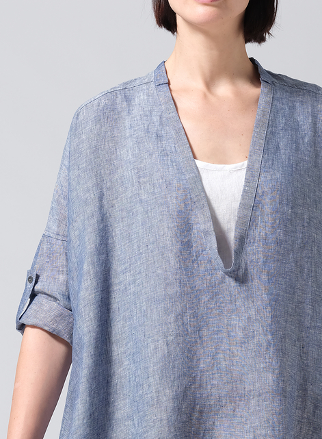 Linen Loose Deep V-neck Overtop