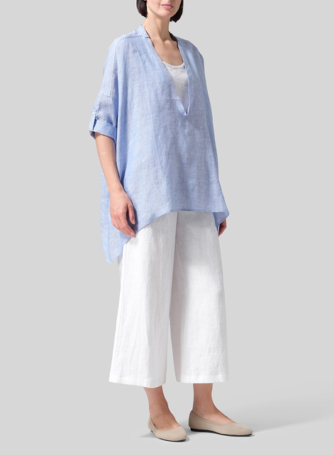 Linen Loose Deep V-neck Overtop