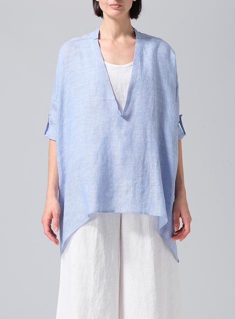 Linen Loose Deep V-neck Overtop