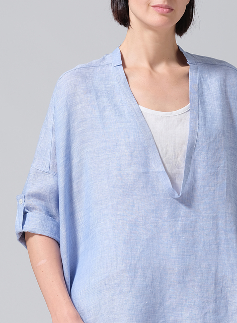 Linen Loose Deep V-neck Overtop