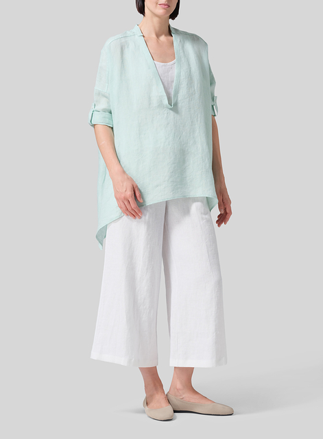 Linen Loose Deep V-neck Overtop