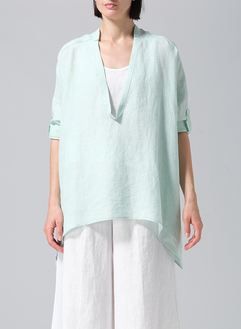 Linen Loose Deep V-neck Overtop