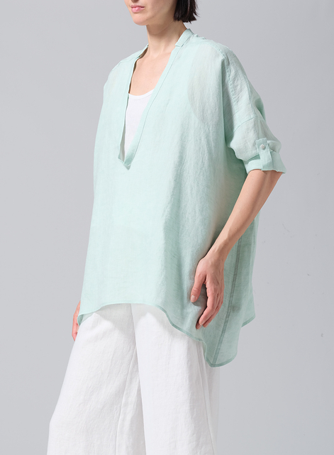 Linen Loose Deep V-neck Overtop