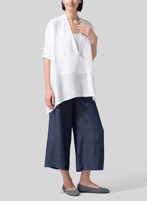 Linen Loose Deep V-neck Overtop