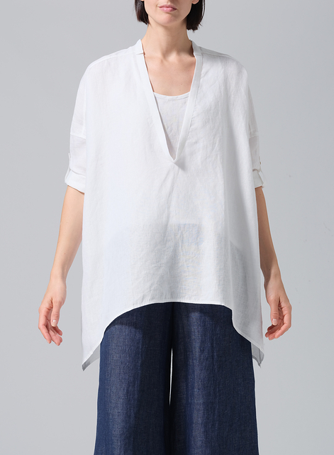 Linen Loose Deep V-neck Overtop