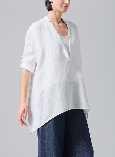 Linen Loose Deep V-neck Overtop