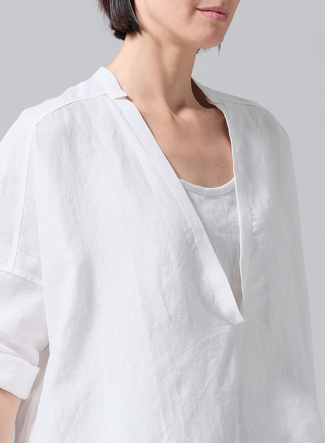 Linen Loose Deep V-neck Overtop