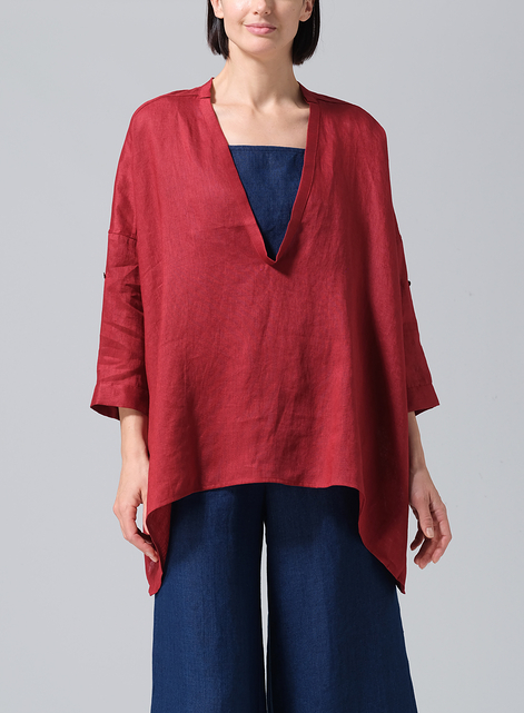 Linen Loose Deep V-neck Overtop