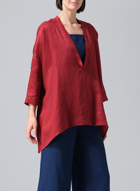 Linen Loose Deep V-neck Overtop