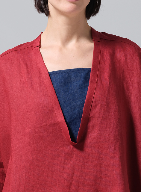 Linen Loose Deep V-neck Overtop