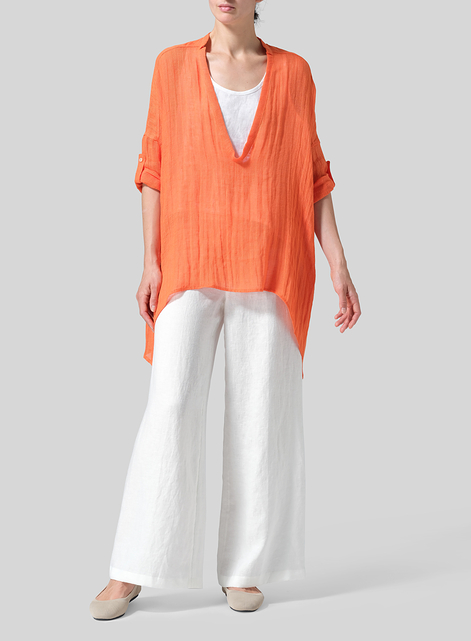 Linen Loose Delicate Deep V-neck Overtop