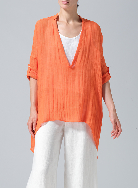 Linen Loose Delicate Deep V-neck Overtop