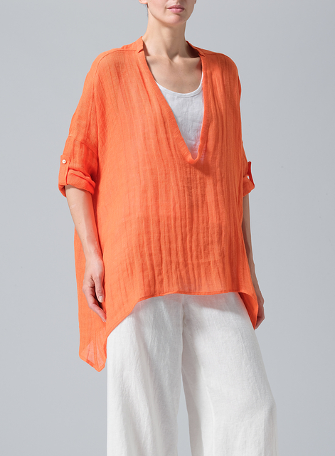 Linen Loose Delicate Deep V-neck Overtop