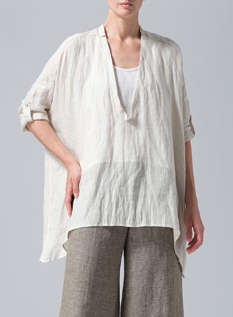 Linen Loose Delicate Deep V-neck Overtop