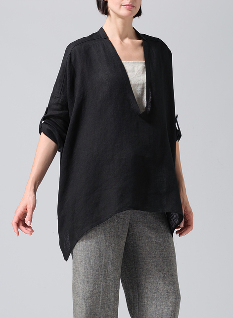 Linen Loose Delicate Deep V-neck Overtop