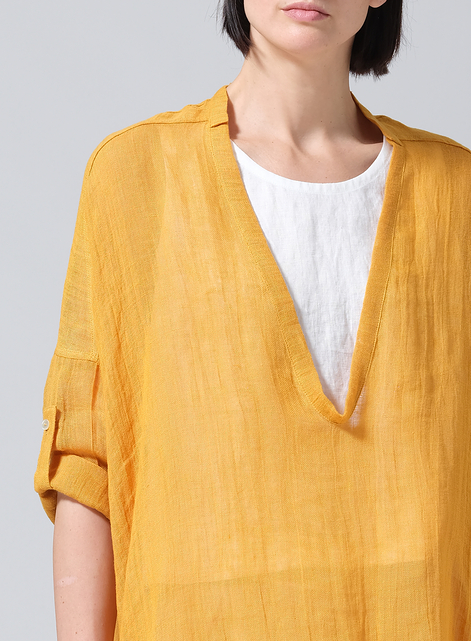 Linen Loose Delicate Deep V-neck Overtop