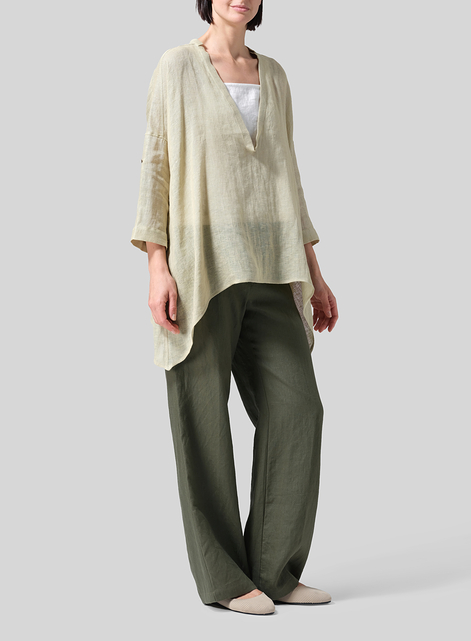 Linen Loose Delicate Deep V-neck Overtop