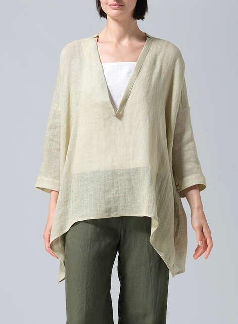 Linen Loose Delicate Deep V-neck Overtop