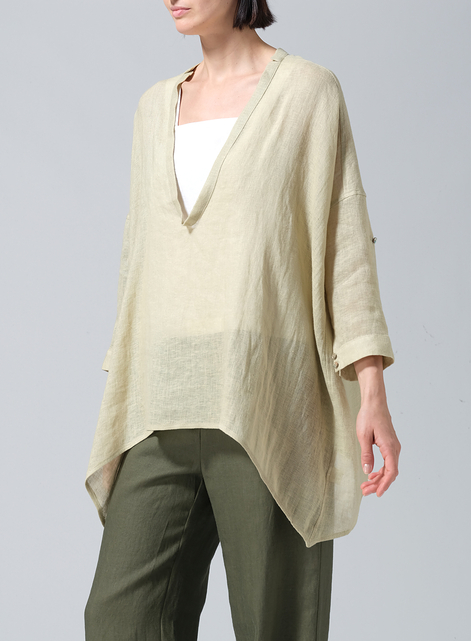 Linen Loose Delicate Deep V-neck Overtop