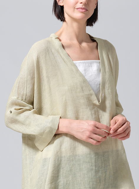 Linen Loose Delicate Deep V-neck Overtop