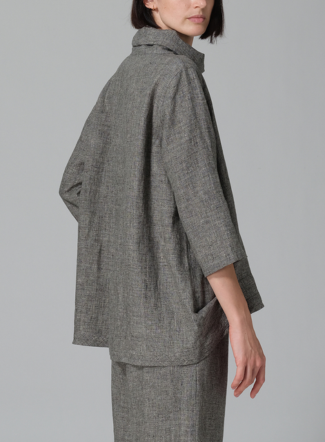 Linen Yarn-dyed Cowl Neck Top