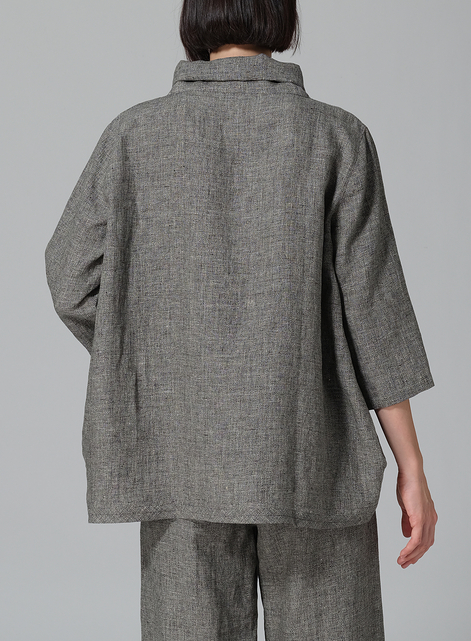 Linen Yarn-dyed Cowl Neck Top